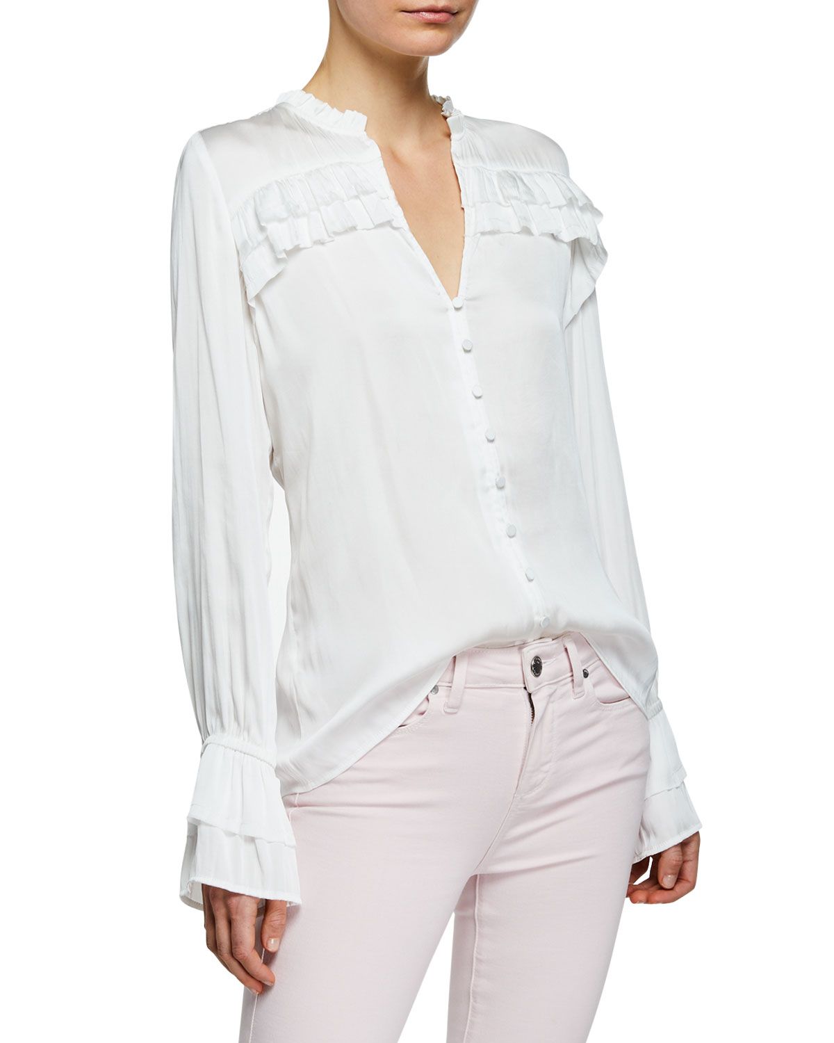 Anguilla Long-Sleeve Blouse with Layered Ruffle Trim | Neiman Marcus