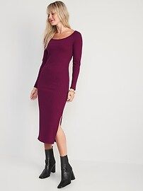 Fitted Long-Sleeve Rib-Knit Midi Dress for Women | Old Navy (US)