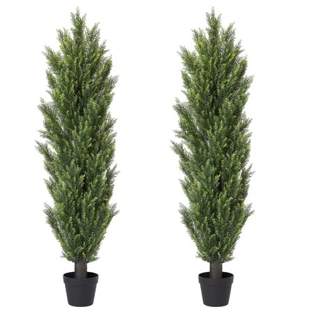 Poetree 2 Pack Artificial Tree 5 FT Artificial Cedar Topiary Trees for Outdoors Potted Fake Pine Trees Faux Evergreen Plants for Home Porch Decor | Walmart (US)
