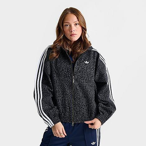 adidas Women's Originals Allover Print Firebird Oversized Track Jacket in Black/Grey Six Size: XS | Finish Line (US)