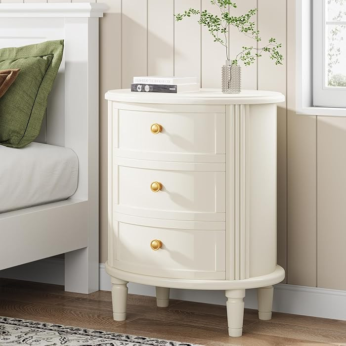 Tribesigns Nightstand with 3 Drawers, Oval Bed Side Table for Bedroom, Fully Assembled, Farmhouse... | Amazon (US)
