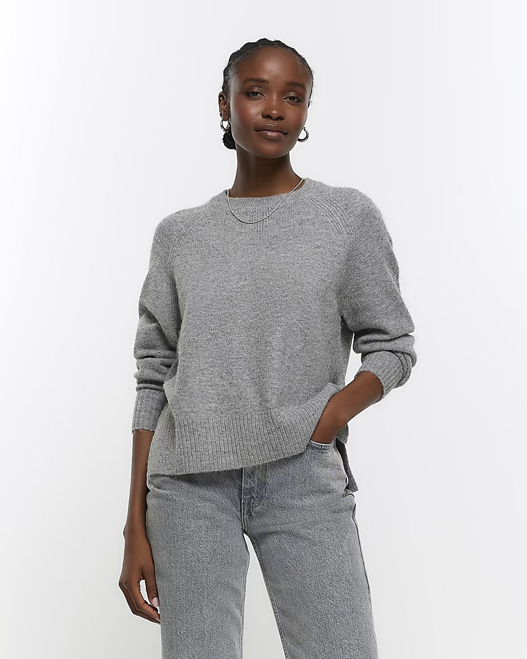 Grey knitted jumper | River Island (UK & IE)