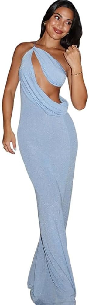 Women's Sexy Bodycon One Shoulder Hollow Out Spaghetti Strap Maxi Dress Elegant Bodycon Formal Ev... | Amazon (US)