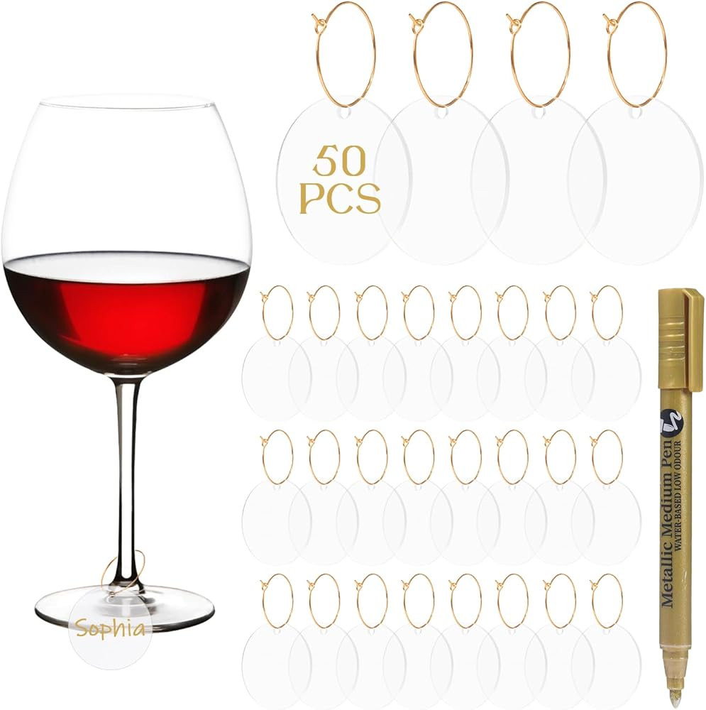 50PCS DIY Wine Charms for Glasses Acrylic Wine Charms, Butterfly Blank Wine Glass Labels Bulk for... | Amazon (US)