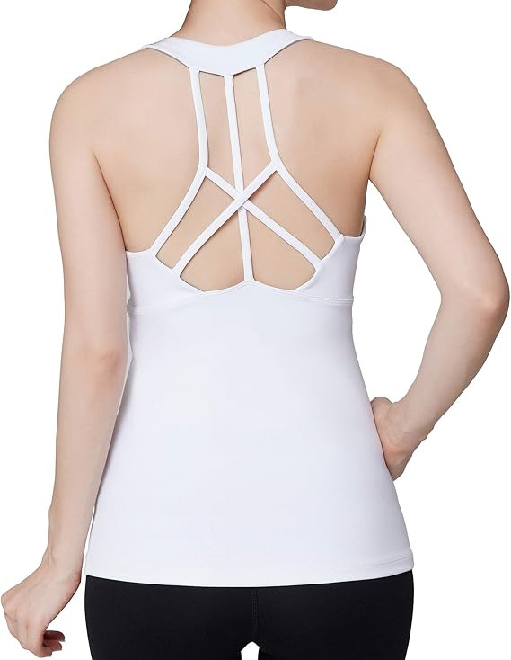 Oalka Women's Workout Shirts Racerback Yoga Sport Pads Bras Fitness Active Tank Tops | Amazon (US)