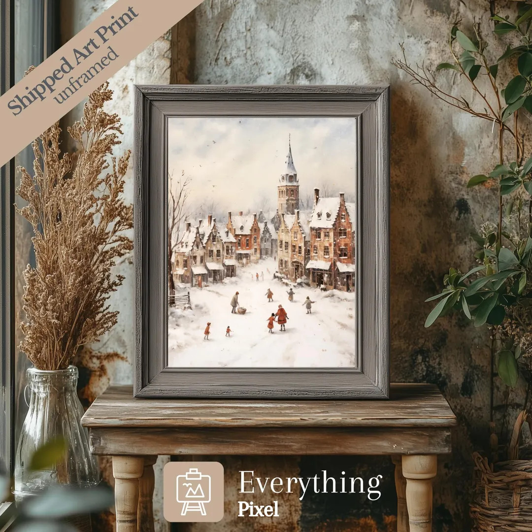 Vintage Winter Village Art Print: Snowy Town Landscape | Etsy (US)
