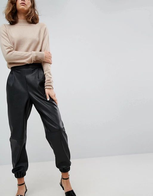 ASOS Low Rise Track Pant in Soft Leather Look | ASOS UK