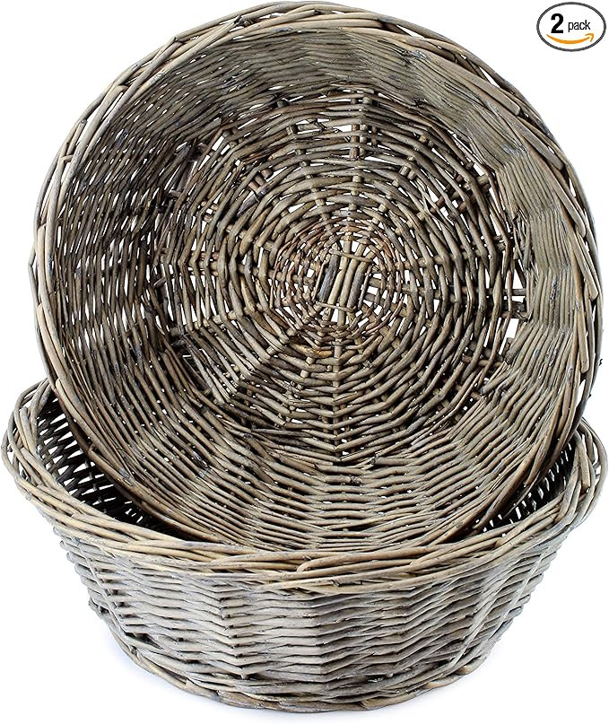 AuldHome Round Bread Baskets (Gray-Washed, 2-Pack), Farmhouse Rustic Woven Wicker Round Basket fo... | Amazon (US)