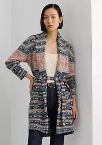 Geo Motif Belted Linen Cotton Cardigan | Belk