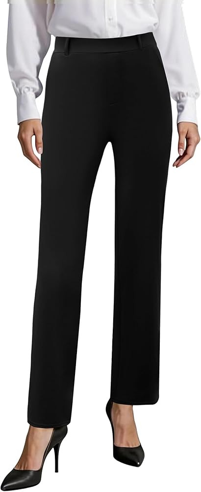 Womens Stretchy Dress Work Pants, Business Casual Straight Leg Office Trousers Pull On Slacks wit... | Amazon (US)