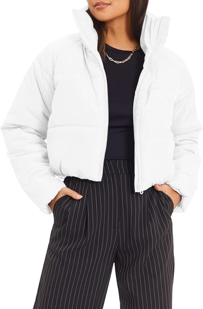 AUTOMET Women's Winter Coats Cropped Puffer Jacket Long Sleeve Zip Stand Collar Pockets Baggy Sho... | Amazon (US)