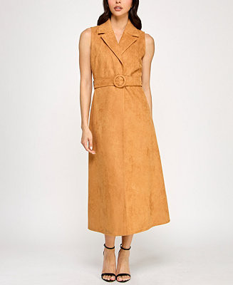 Planet Gold Juniors' Faux-Suede Sleeveless Jacket Dress - Macy's | Macy's