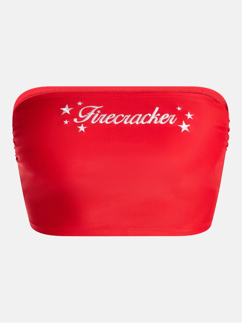 No Boundaries Embroidered Red Bandeau Cropped Tankini Swim Top, Women's XXS-XXL | Walmart (US)