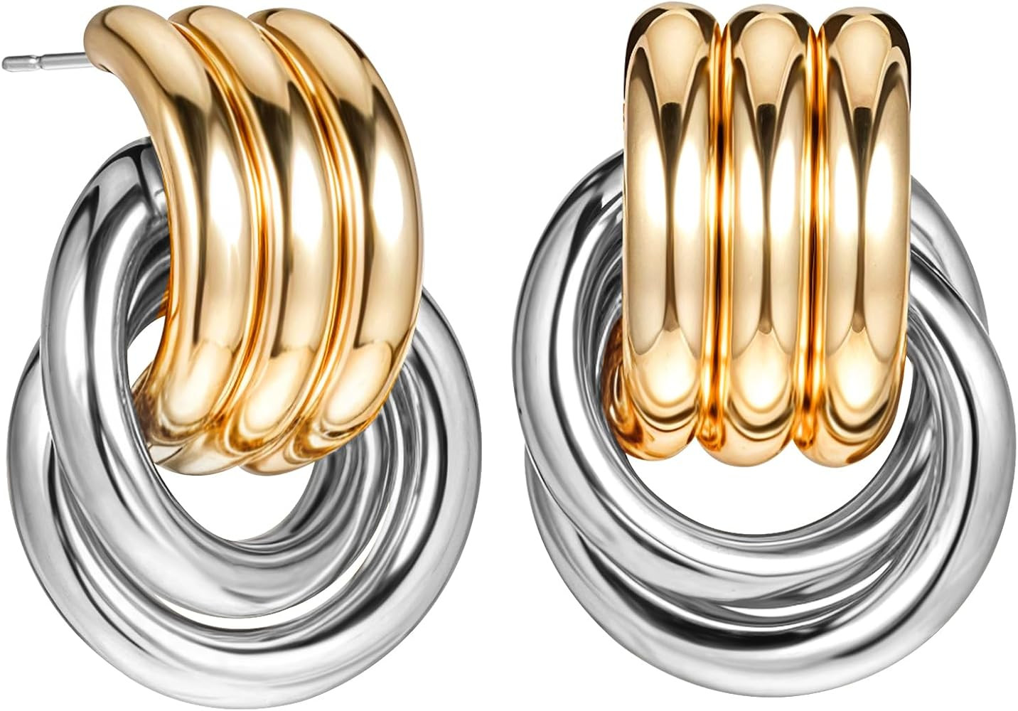 Bremorou Gold Knot Earrings, Chunky Statement Geometric Drop Dangle Long Link Earrings, Two Tone,... | Amazon (UK)