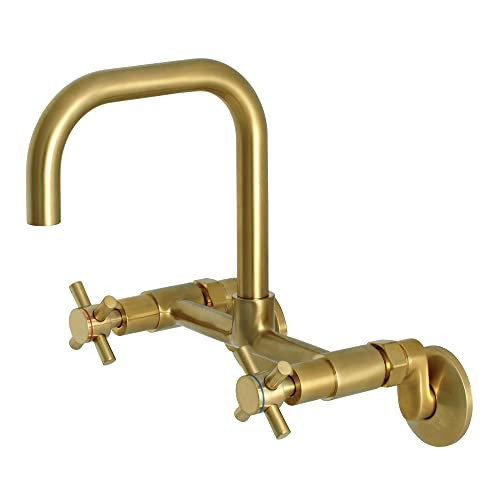 Kingston Brass Concord 8-Inch Adjustable Center Wall Mount Kitchen Faucet, Brushed Brass | Amazon (US)