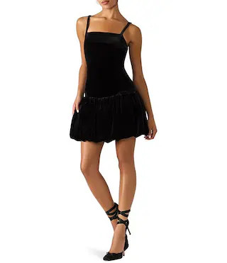 Giovanna Stretch Velvet Square Neck Sleeveless Bubble Hem Mini Dress | Dillard's