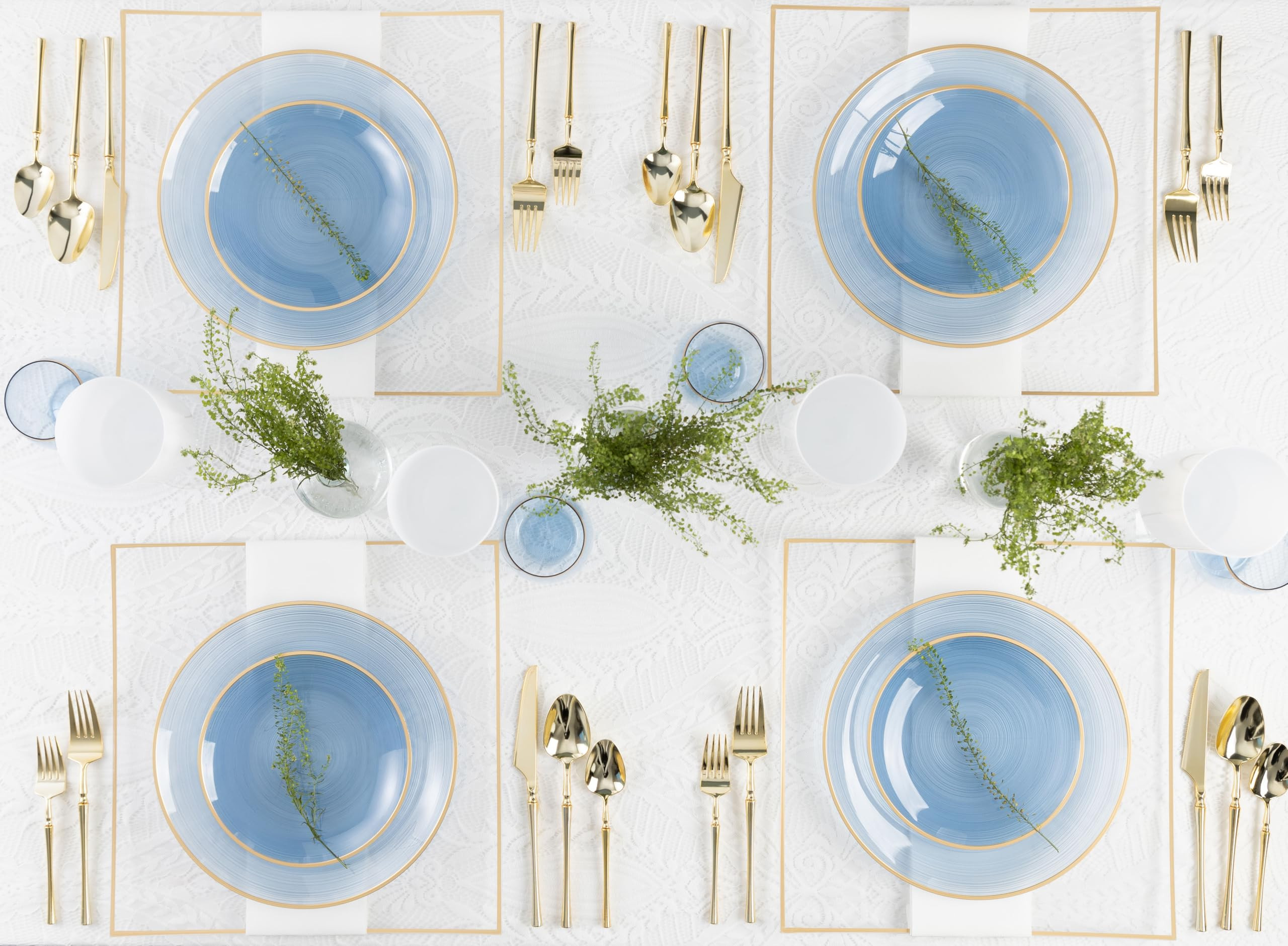 PLASTICPRO 32 Pieces Crystal Design Plastic Plates Combo Pack 7 inch and 10 inch Gold Rim Elegant Disposable Plates, Transparent Blue | Amazon (US)