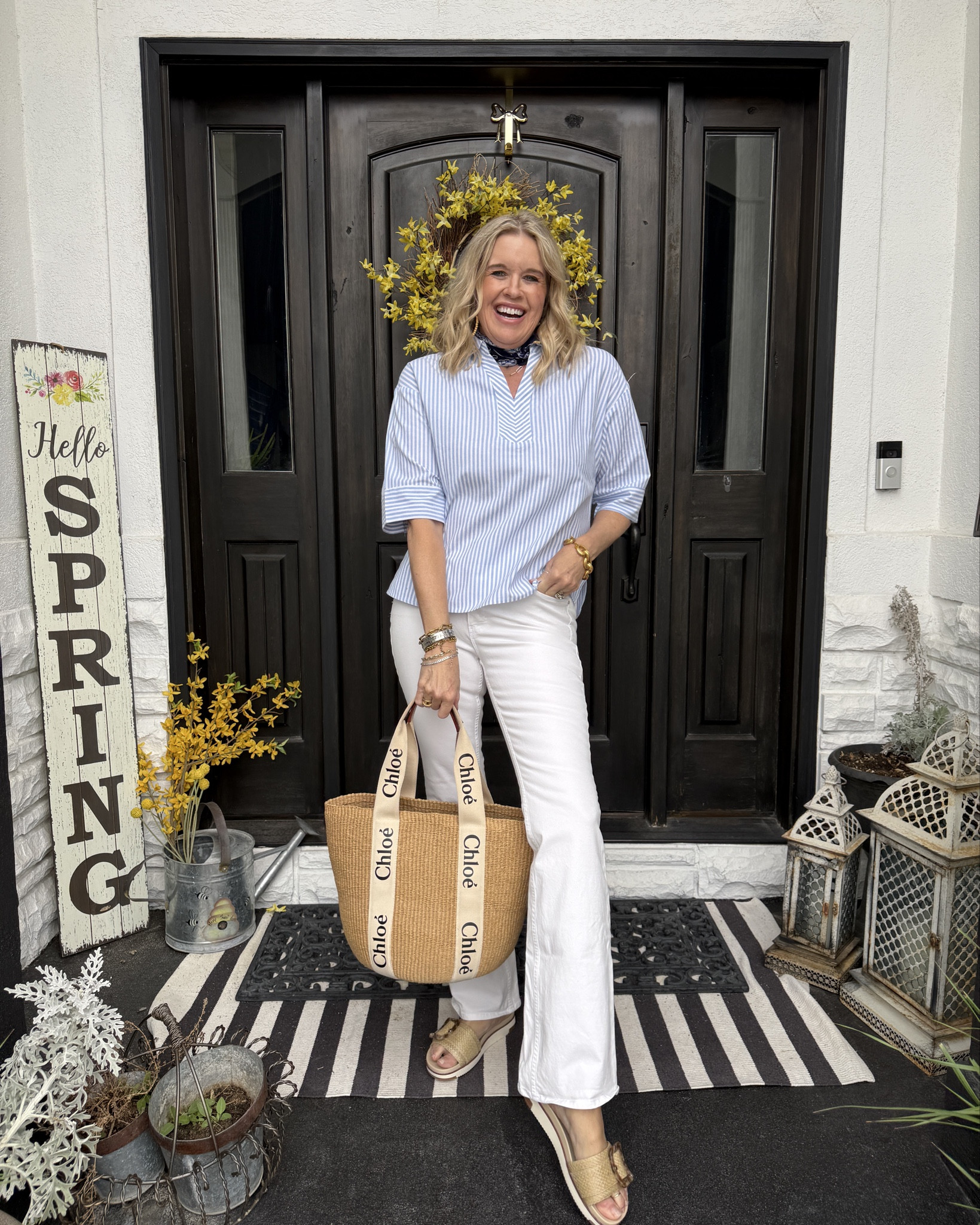 Amazon too that go with white jeans!
How cute is this   Top🌸 comes in several colors
Fits tts I am in med

White jeans with a slight flair 

Sam Edelman shoe 
Comfortable and so cute

Chloe straw tote bag perfect for summer/beach bag 

#LTKootd #LTKgrwm #LTKdayinmylife