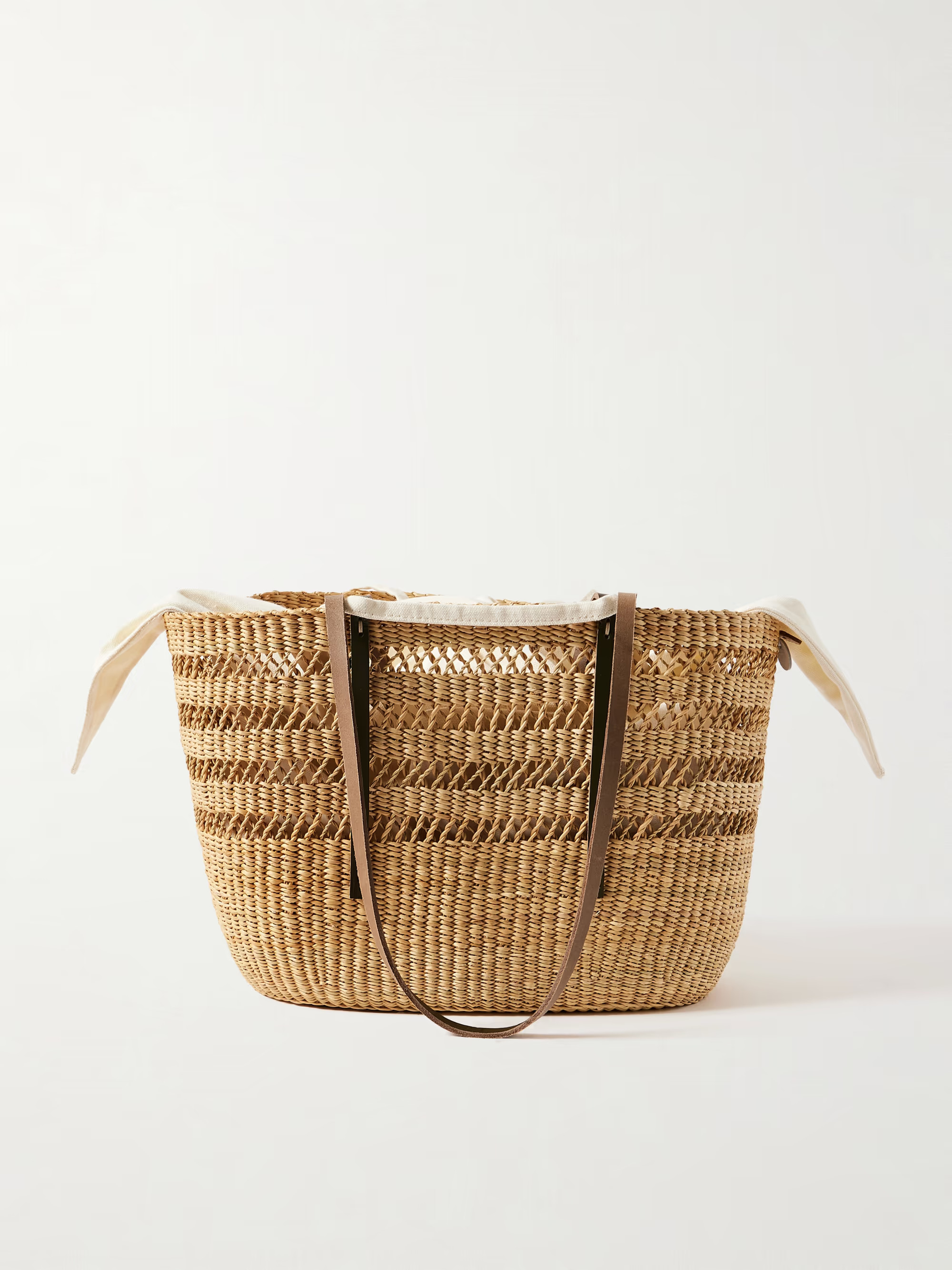 Bicro M leather-trimmed woven straw tote | NET-A-PORTER APAC