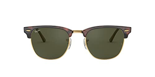 Ray-Ban Unisex RB3016F Clubmaster Low Bridge Fit Square Sunglasses, Mock Tortoise On Gold/G-15 Green, 55 mm | Amazon (US)