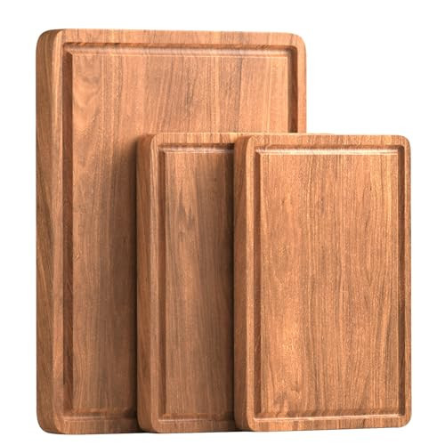 Wooden Cutting Boards for Kitchen Acacia Wood Cutting Board with Juice Groove Built-in Handle Cutting Board Set for Meat Fruits Vegetables | Amazon (US)