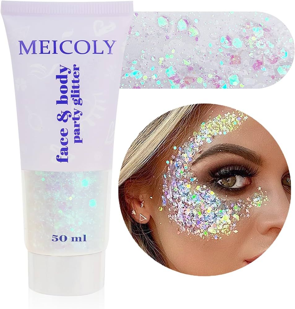 MEICOLY White Body Glitter,Singer Concerts Music Festival Rave Accessories,Mermaid Face Glitter G... | Amazon (US)