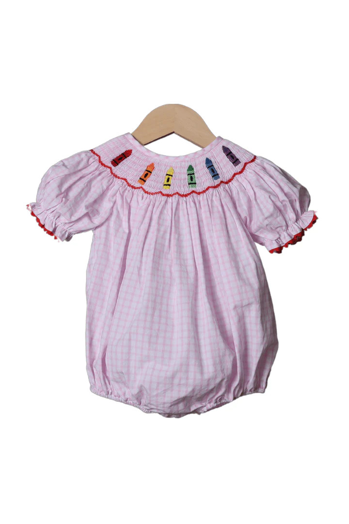 Smocked Crayon Pink Windowpane Bubble | The Smocked Flamingo