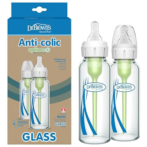 Dr. Brown's Anti-Colic Options+ Narrow Glass Baby Bottle with Level 1 Slow Flow Nipple, BPA-Free, 8 oz/250 mL, 0m+, 2-Pack (Packaging May Vary) | Amazon (US)