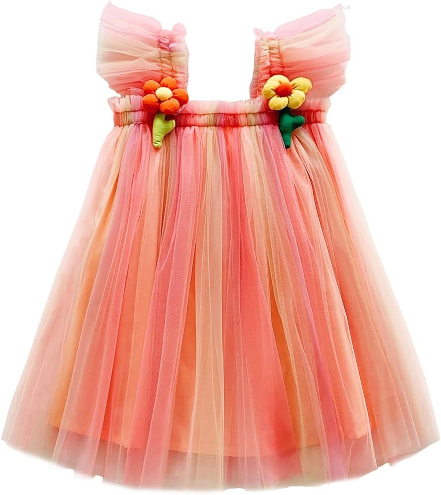 YETANLID Baby Girls Tulle Tutu Dress Summer Rainbow Color Dress Size 6M-5T | Amazon (US)