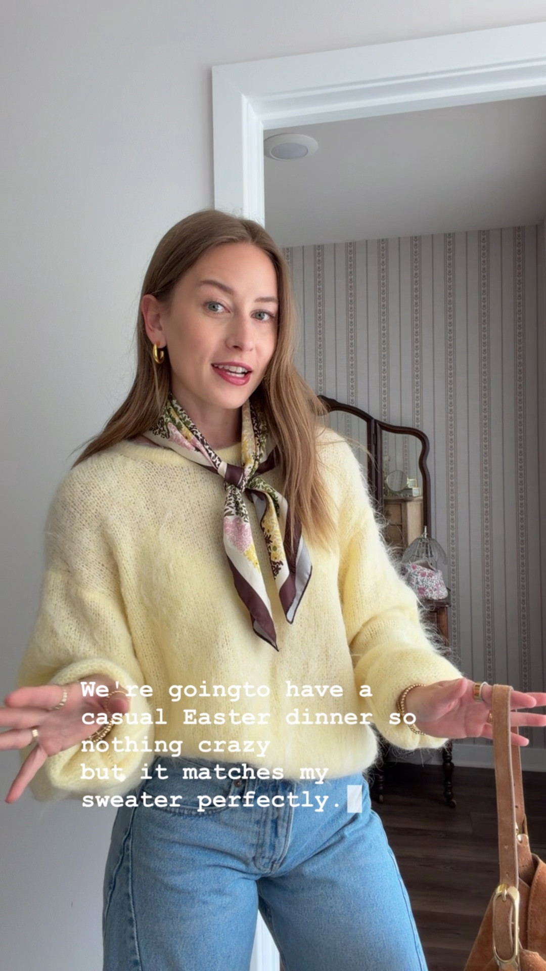 4/5/26 Casual Easter Outfit

A simple, slightly dressed-up look for Easter 🤍 effortless but still put together.

Wearing my Abercrombie barrel jeans (size 25) with my American Vintage butter yellow sweater (size M/L — can’t link). Paired with my Anthropologie boat shoe slides (true to size), a Mango neck scarf, Amazon oval glasses, and my J.Crew suede bag.

Such an easy spring outfit that still feels special. Everything I can link is here ✨

#LTKgrwm #LTKSeasonal #LTKootd