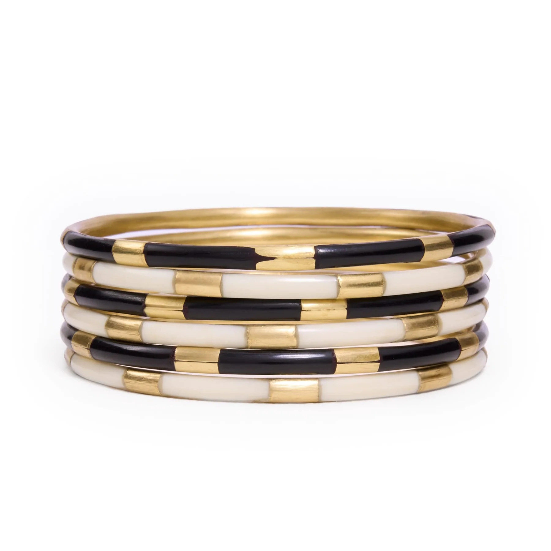 Katherine Bangle Set of 6 Black, White, + Brass | INK+ALLOY