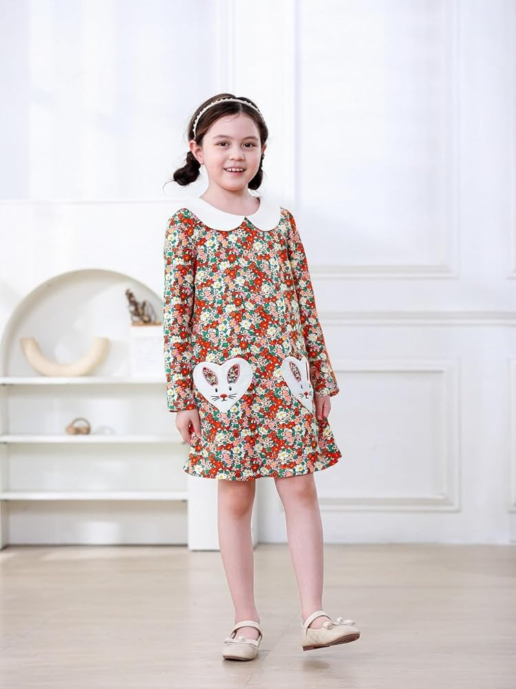 FreeLu Girls Cartoon Applique Dresses Striped Casual Dress Cotton Jersey Longsleeve T-Shirt | Amazon (US)