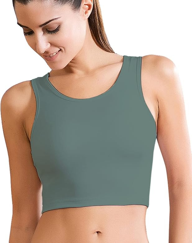 Move With You Women's Crop Tank Tops Longline Sports Bra with Built-in Bra Workout Running | Amazon (US)