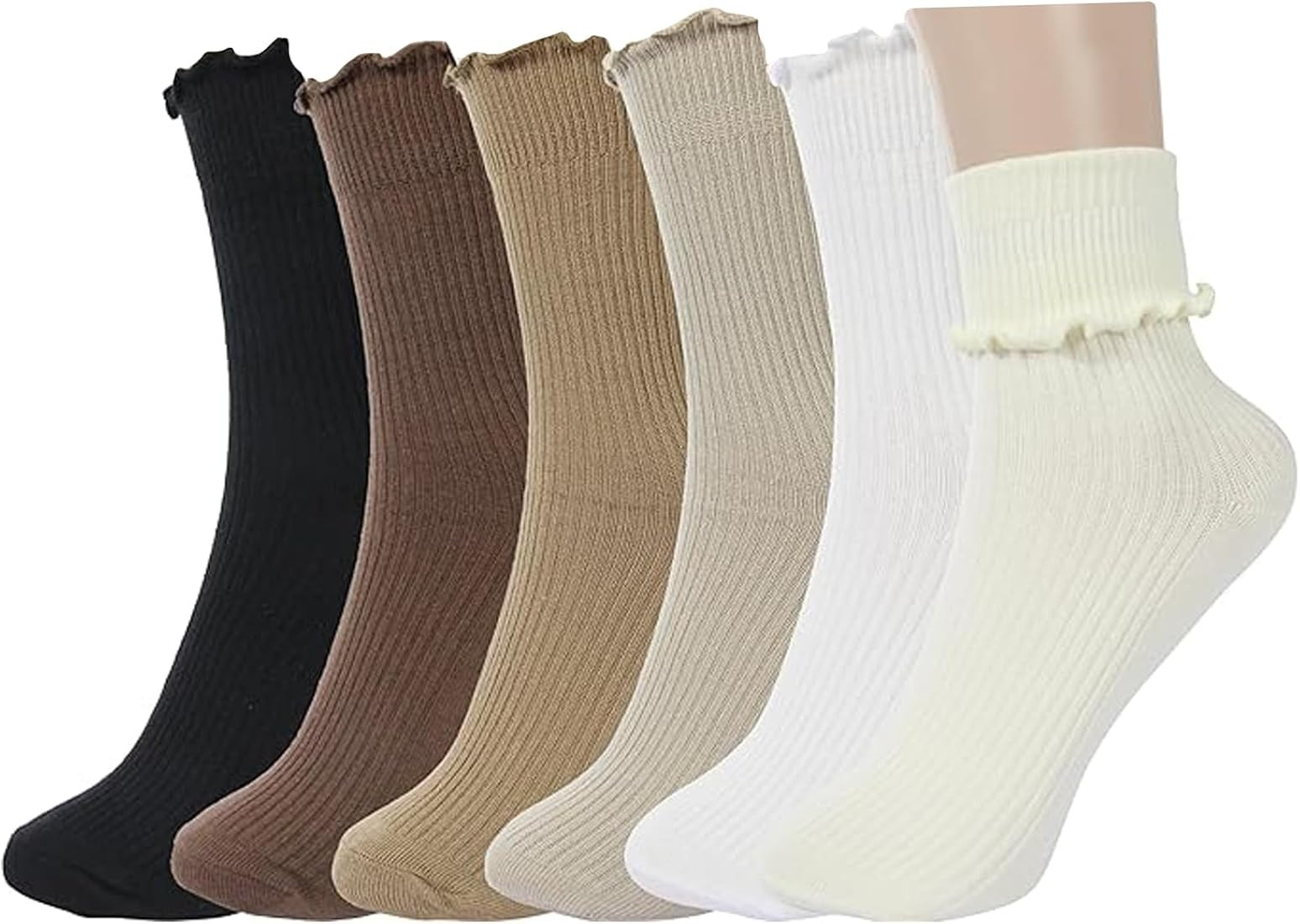 Women Ruffle Socks 6 Paris lettuce Trim Socks,Womens Crew Socks,Casual Ankle Socks Breathable Kni... | Amazon (US)