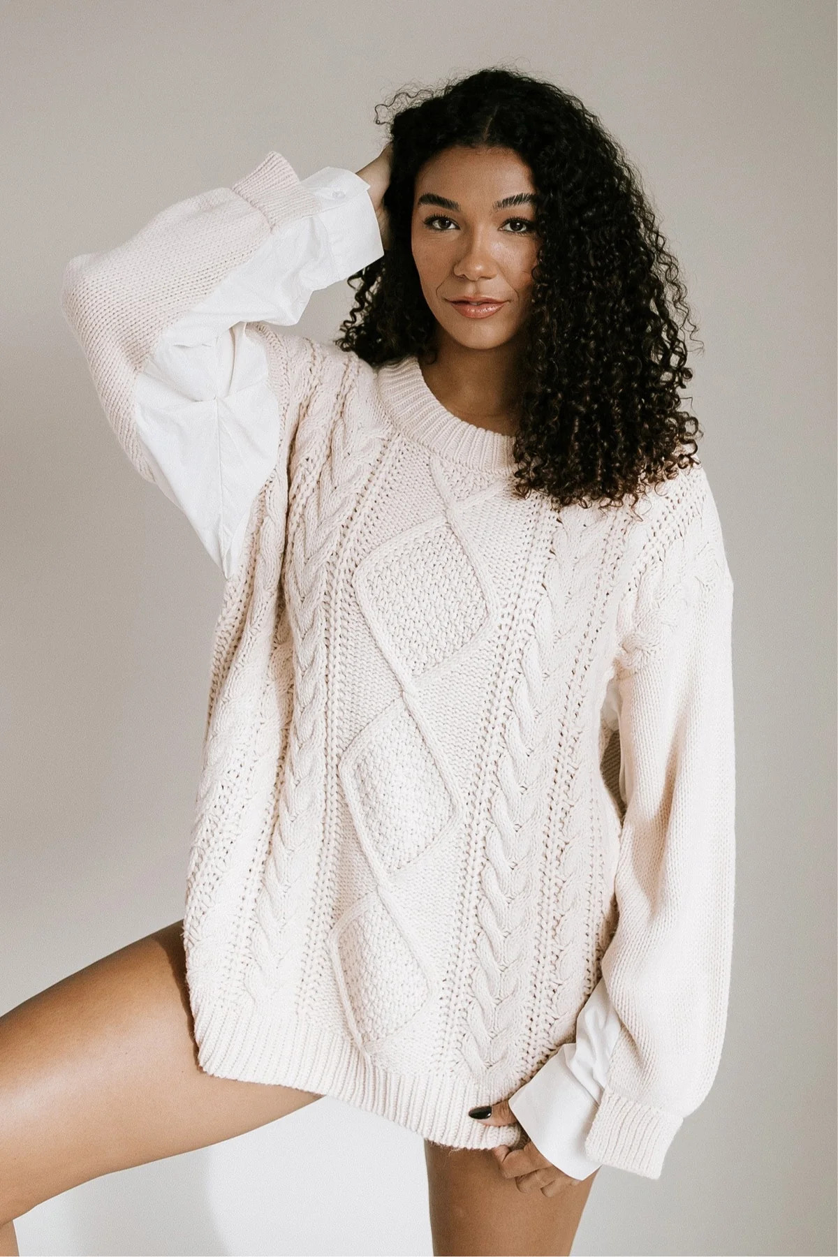 Gabby Cable Knit Sweater - Blush | THELIFESTYLEDCO