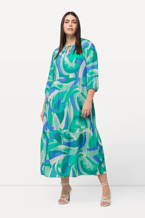 Wave Print 3/4 Sleeve Maxi Dress | Ulla Popken - US & CA
