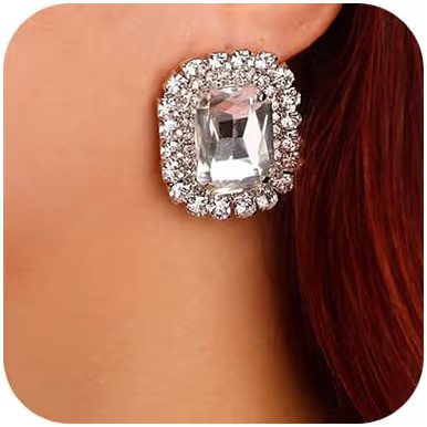 Denifery Square Crystal Earrings Rhinestone Stud Earrings Sparkling Crystal Stud Dangle Drop Earr... | Amazon (US)