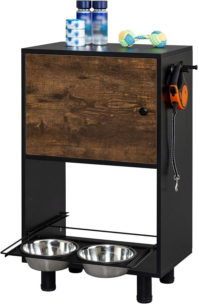 Dog Feeding Station with Storage, Dog Food Cabinet with 2 Raised Dog Bowls, Pet Feeder Station wi... | Amazon (US)