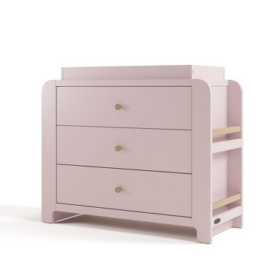 Graco Read-with-Me 3 Drawer Chest with Bookshelves and Removable Changing Topper Blush/Driftwood | Target