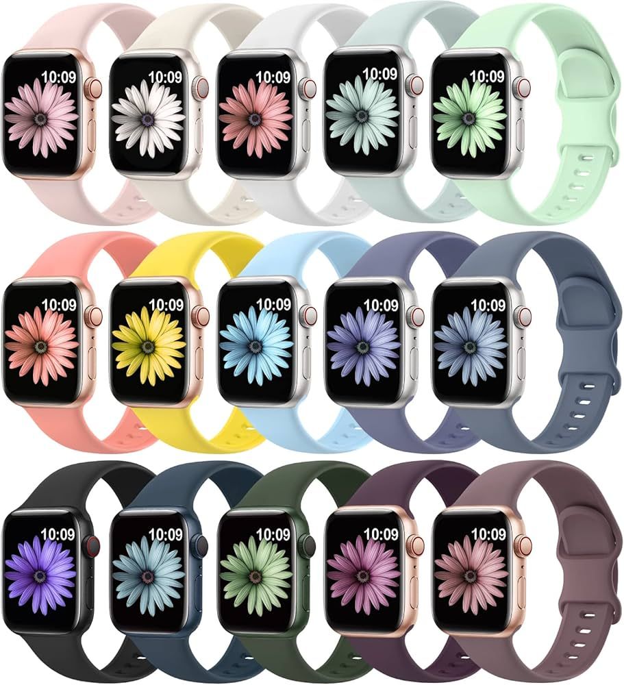 15 Pack Soft Silicone Bands Compatible with Apple Watch Band 40mm 41mm 38mm 45mm 44mm 42mm for Wo... | Amazon (US)