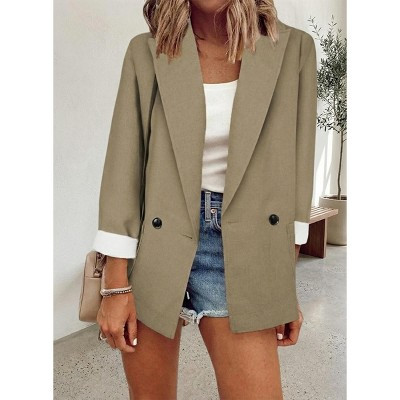 Solid Blazer for Women Long Sleeve Single-Breasted Jacket, Lightweight Casual Everyday Khaki,L | Target