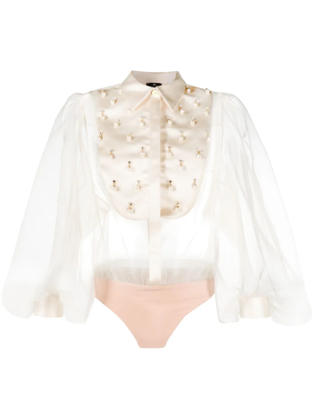 Elisabetta Franchi faux-pearl Detail Organza Bodysuit - Farfetch | Farfetch Global
