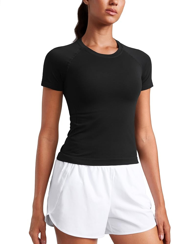 CRZ YOGA Seamless Short Sleeve Shirts for Women Breathable Running Workout Tops Athletic Gym Yoga... | Amazon (US)