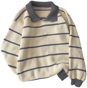 Floerns Women's Collared Striped Sweaters Preppy Oversized Knit Fall Pullover Sweater | Amazon (US)