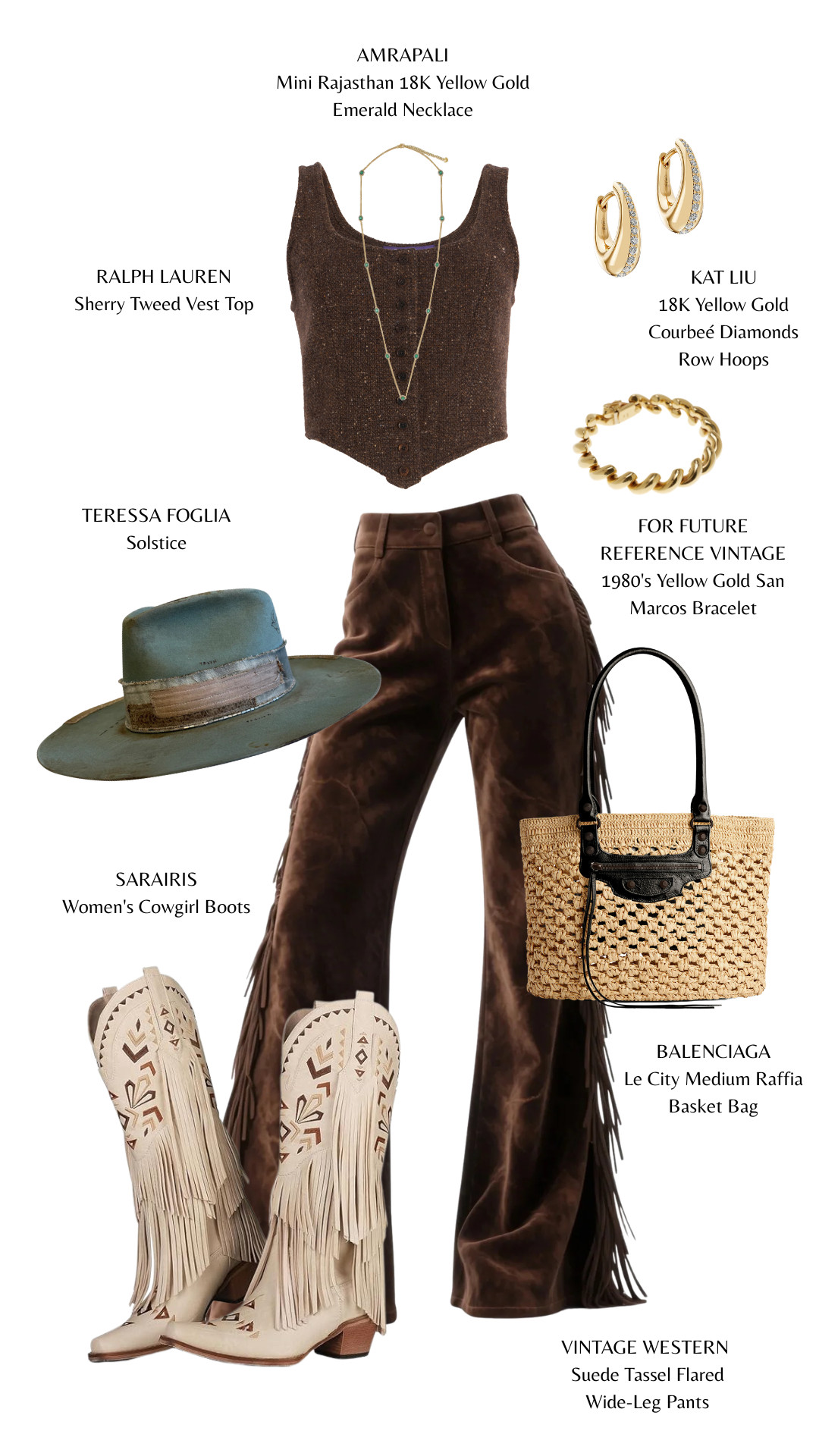 Tweed textures, suede fringe, raffia details, and statement boots—heritage-inspired with a luxe, free-spirited twist.

#WesternChic #BohoWestern #FringePants #CowboyBoots #EarthyTones #ModernCowgirl #WesternStyle #StatementAccessories #EffortlessLuxury
 

 #LTKgrwm #LTKootd #LTKBeauty