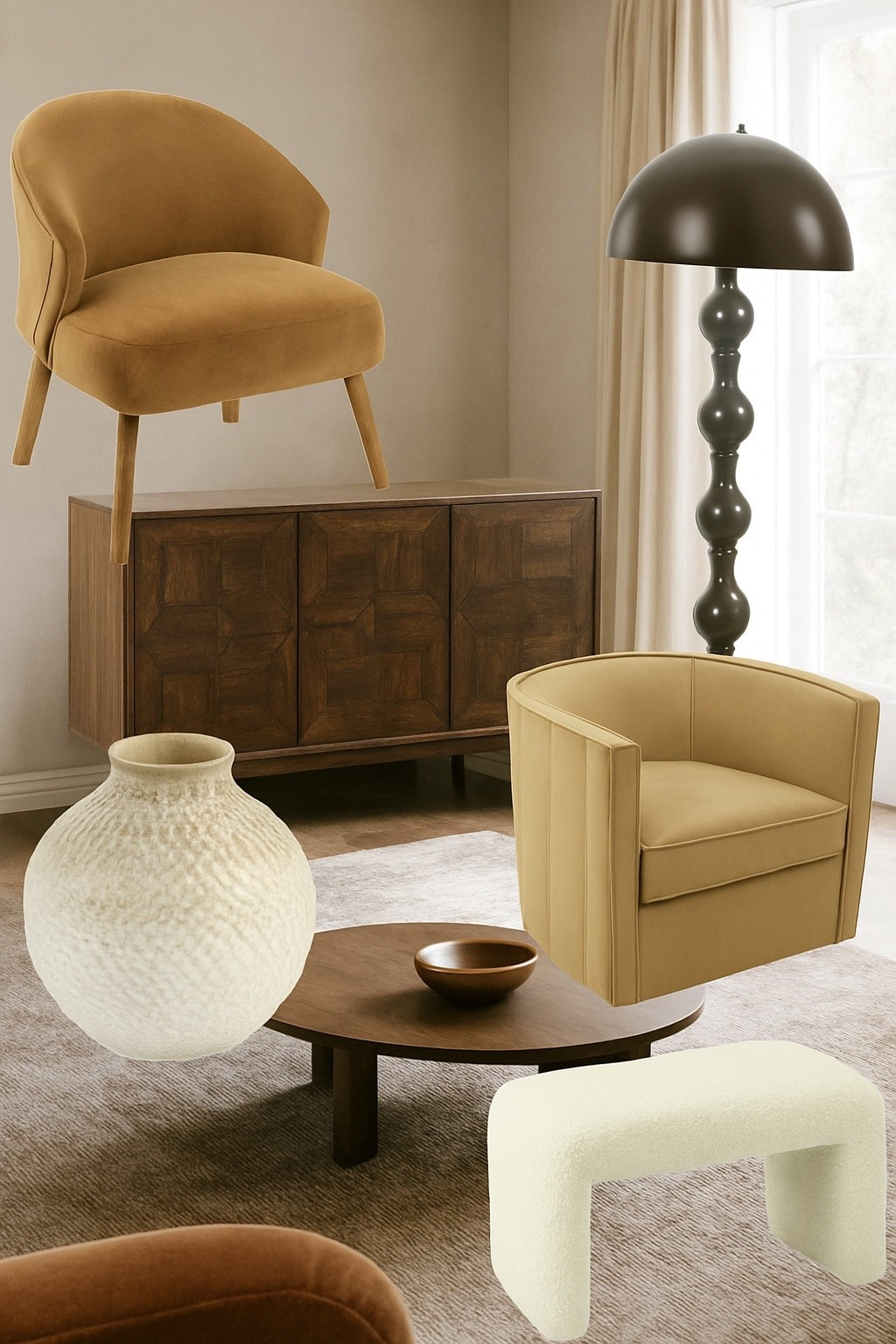 Home interior 
SoHo home inspired home 
Neutral interior 

Furniture:
camel accent chair
tan lounge chair
cream boucle chair
scalloped armchair
swivel chair neutral
brown velvet chair
white boucle bench
walnut sideboard
geometric wood cabinet
mid-century cabinet
Decor:
ceramic textured vase
white beige vase
dome table lamp
brown dome lamp
modern sculptural lamp
stacked base lamp
neutral throw blanket
faux fur throw neutral
Room Inspo:
neutral living room
warm modern living room
earth tone living room
minimal cosy decor
beige living room aesthetic

#LTKluxury #LTKhome #LTKuk