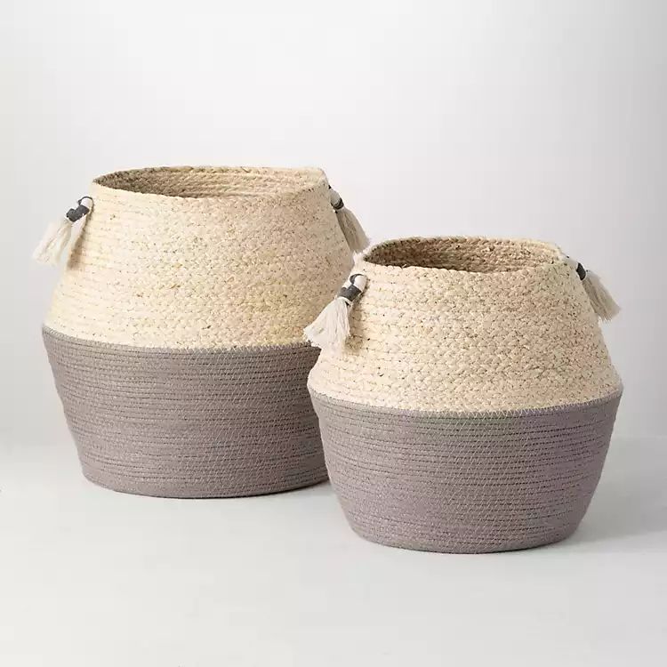 Tan and Gray Two Tone Woven Baskets, Set of 2 | Kirkland's Home