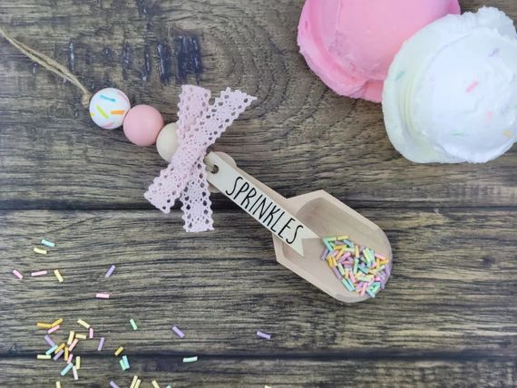 Wooden Sprinkles Scoop, ice cream Bar, ice cream tray, wooden bead garland for tiered tray or Rae... | Etsy (US)