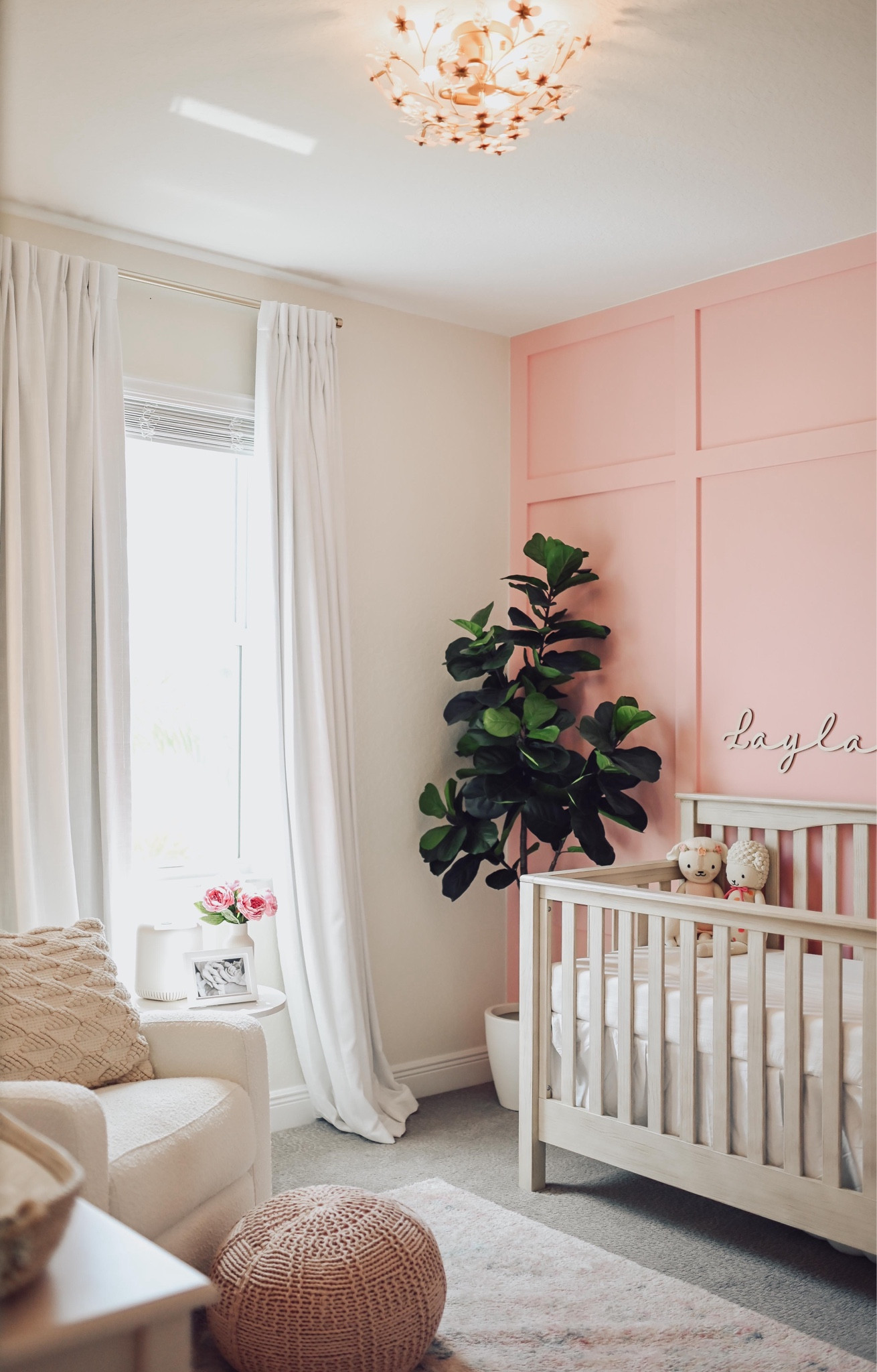 Laylas nursery links pt.1
*wooden name info is: 
Font Belanda
Size: 24" Raw Wood
*Note can’t link exact glider: it’s from https://nurtureand.com The Boucle Glider Plus

Pink accent wall color: Sherwin Williams- 6590 Loveable

#LTKBump #LTKBaby #LTKHome