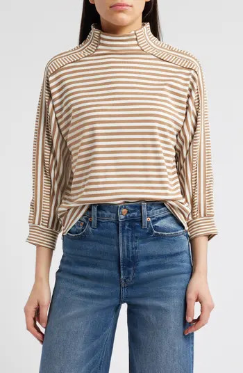 Stripe Mock Neck Rib Top | Nordstrom